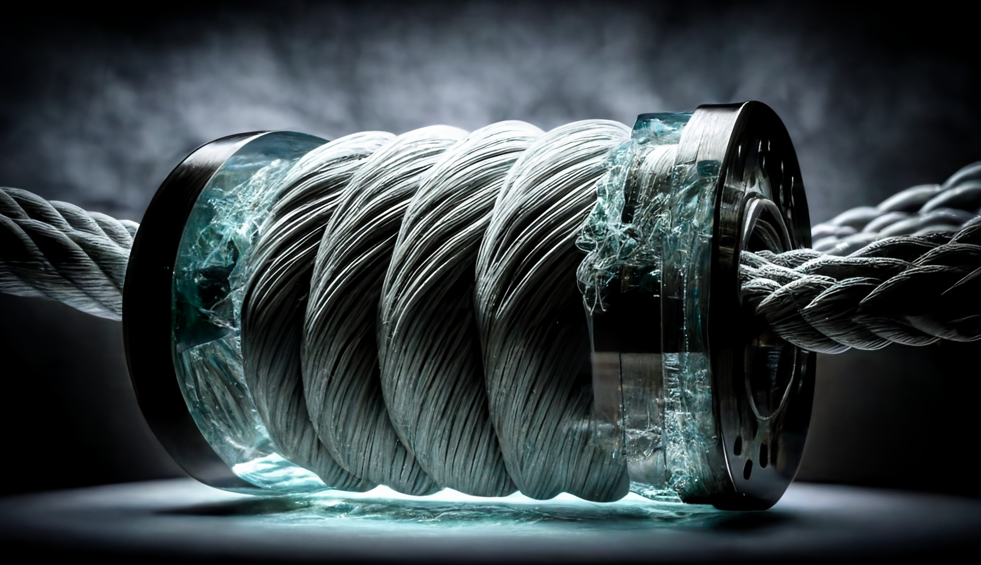 Multi-layer steel rope with glass fiber core pulling the digital world, representing our comprehensive digital marketing and PIM Akeneo solutions driving business success.